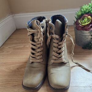 Tan Lace-Up Ankle Boots
